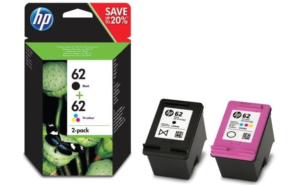 HP 62 - 2-pack - pigmentert svart, farge (cyan, magenta, gul) - original - svart, farge (cyan, magenta, gul) - blister - blekkpatron - for ENVY 55X...