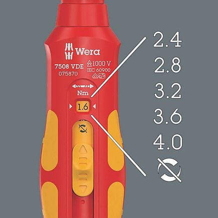 Wera 7508 momenttiruuvimeisseli 0,4-2,0 Nm VDE Kraftform Safe-Torque Speed