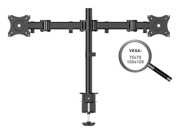 PureMounts PM-OFFICE-02 - Monteringssett (skrivebordsmontering, 2 leddarmer, 2 VESA-adaptere, slange) - for 2 LCD-skjermer - stål - svart - skjerms...