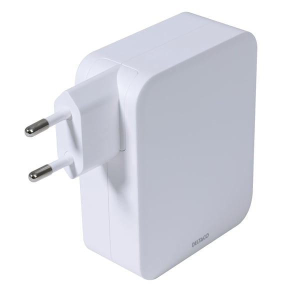 DELTACO USBC-GAN04 - Strømadapter - GaN-teknologi - 130 watt - PD - 4 utgangskontakter (USB-C, USB) - hvit