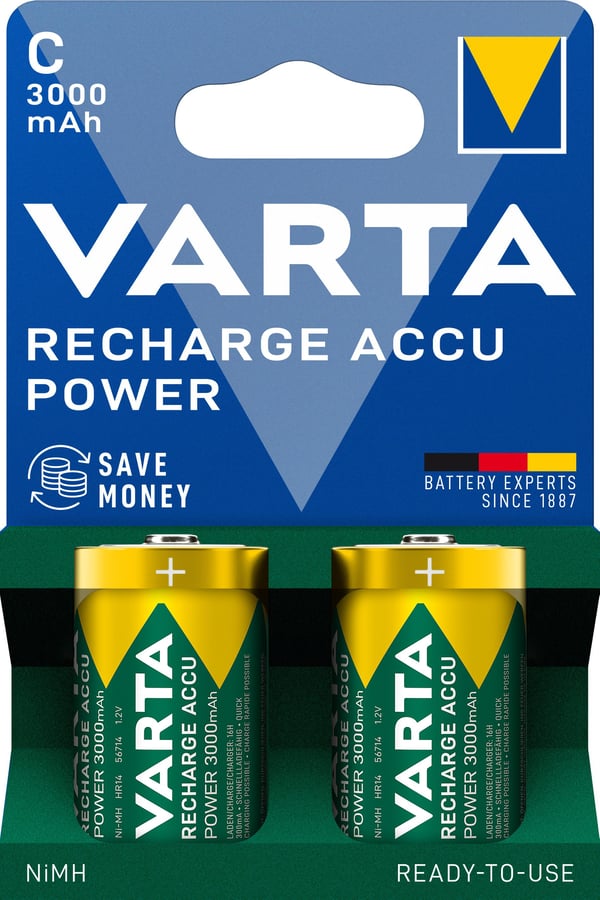 Varta 56714 C oppladbare batterier 3000 mAh NiMH, 2-pakning
