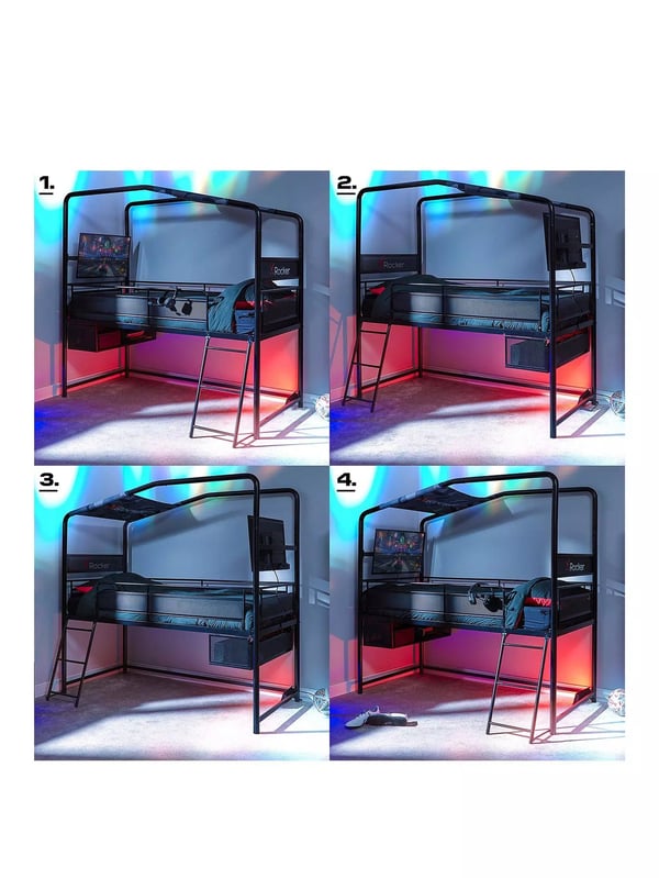 XROCKER Gaming Loftseng Sort 90x190cm/TV-feste/Metal