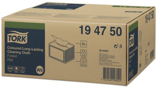 Pyyhimisliina, Tork W8, 38x30cm, punainen, polyesteri/viskoosi - (8 kpl)
