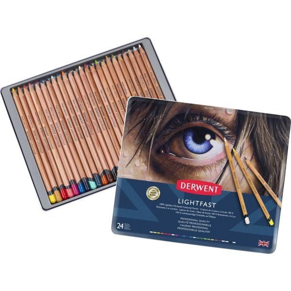 Derwent Lightfast Pencil 24 stk. i tinæske - oliebaseret farveblyant