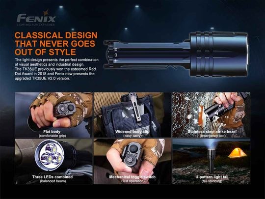 Fenix TK35UE V2.0, Käsikokoinen taskulamppu, Musta, Alumiini, 2 m, 1 m, IP68