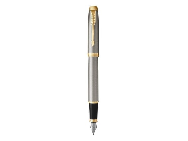 Parker IM, Børstet stål, Fyllesystem med patron, Blå, Aluminium, Messing, Metall, Rund spiss, Rustfritt stål