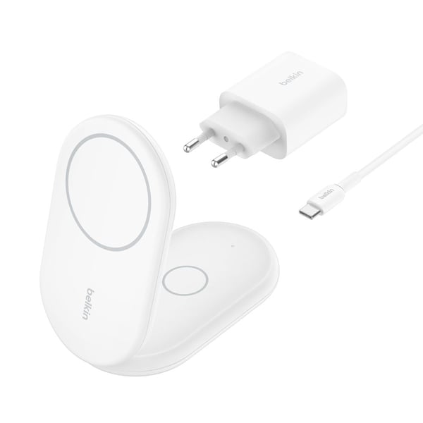 Belkin WIZ028VFWH langaton 2-in-1-laturi 15 W iPhone 12/13/14/15/16 valkoinen