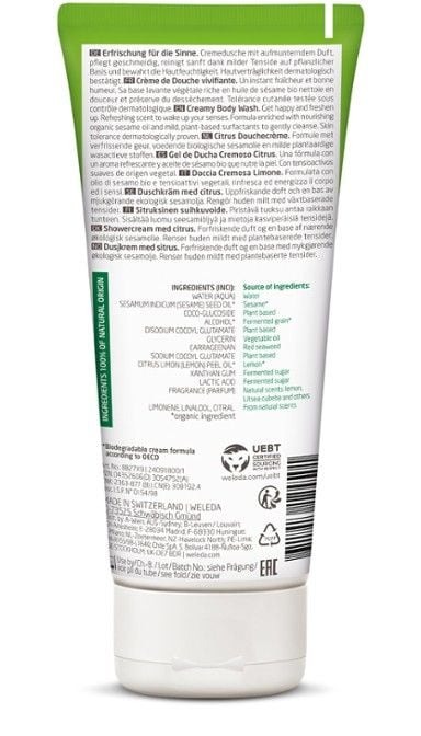 Weleda CITRUS Erfrischungsdusche, Dusjkrem, 200 ml, Voksne, Kvinner, Kropp, Normal hud