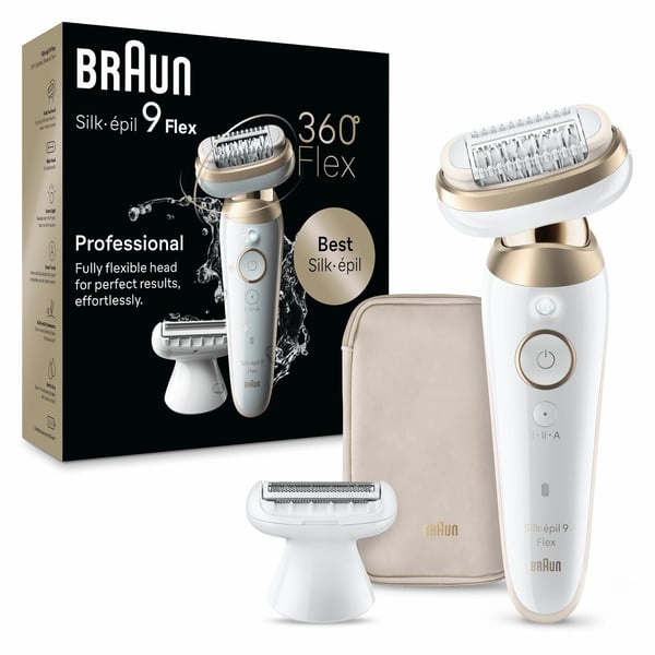 Braun Silk-épil 9 Flex 9-041 3D, Gull, Hvit, 40 pinsett, MicroGrip, 0,5 mm, Batteri, Innebygd batteri