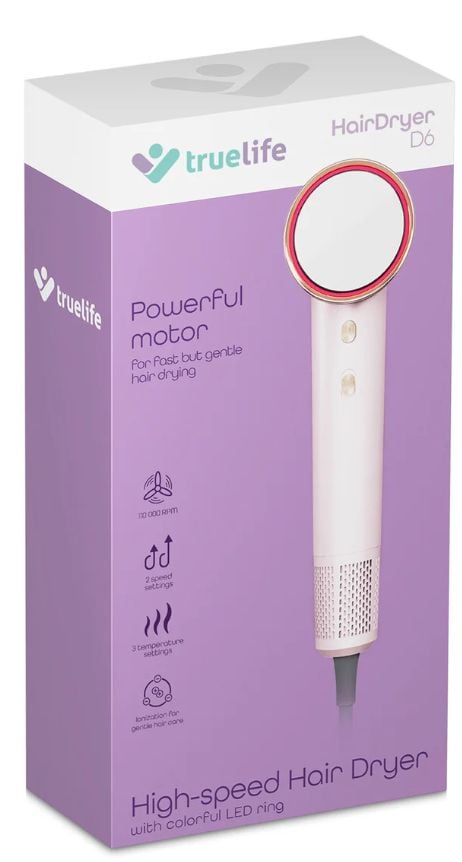 TrueLife HairDryer D6 hiustenkuivaaja 1600 W ionisaattorilla, roosa