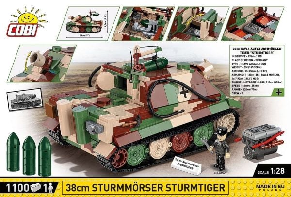 COBI 38 cm Sturmmörser Sturmtiger, Byggsats, 10 År, 1100 styck