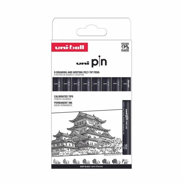 Uni Pin set "classic" 8 st (0,03/0,1/0,3/0,5/0,7/0,9/1,2/brush)