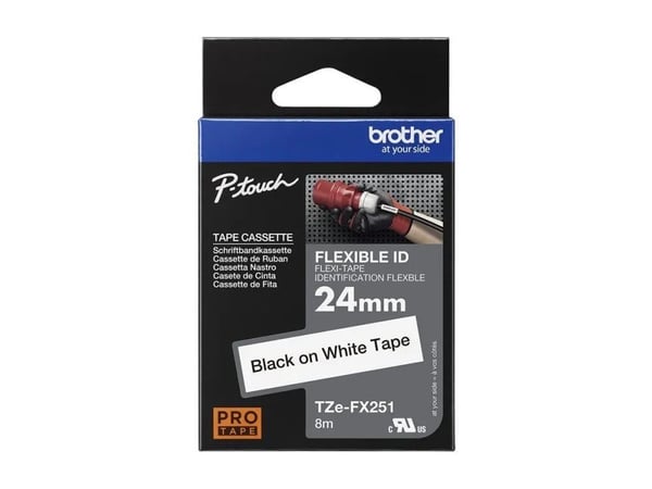 Brother TZFX251 - Sort på hvid - Rulle (2,4 cm x 8 m) fleksibel tape - Brother PT-D600; P-Touch PT-3600, D610, D800, E550, P750, P900, P950; P-Touc...