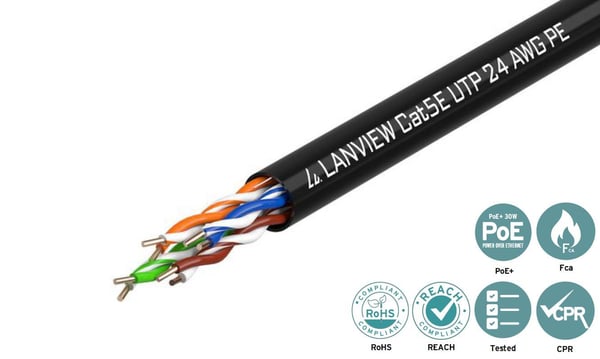 Lanview - Samlet kabel - 305 m - 5 mm - UTP - CAT 5e - halogenfri - svart