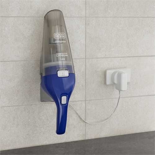 Black & Decker NVC115WA, Kuiva, Suodatus, 630 l/min, Pussiton, Sininen, Harmaa, 0,385 L