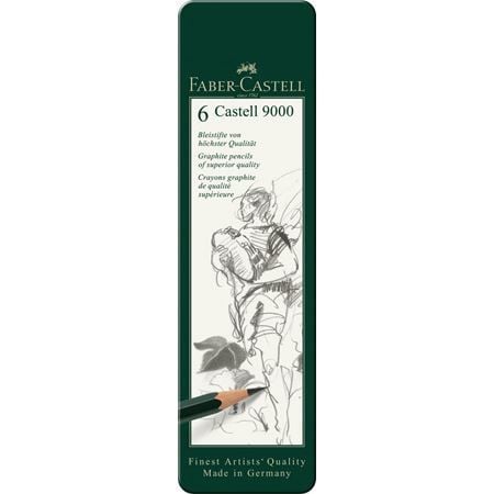 Faber-Castell Castell 9000 grafittblyanter 2B, 4B, 6B, 8B, B, HB, 6-pk