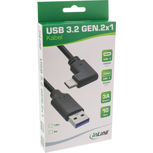 InLine 35714W, 1,5 m, USB C, USB A, USB 3.2 Gen 2 (3.1 Gen 2), 10 Gbit/s, Svart