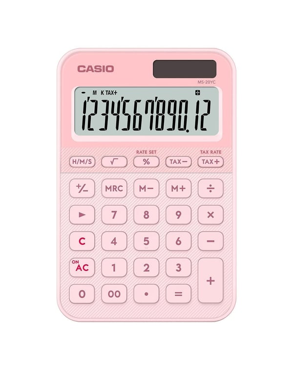 Casio MS-20YC - Skrivbordskalkylator - 12 siffror - solcellspanel, batteri - Light Pink