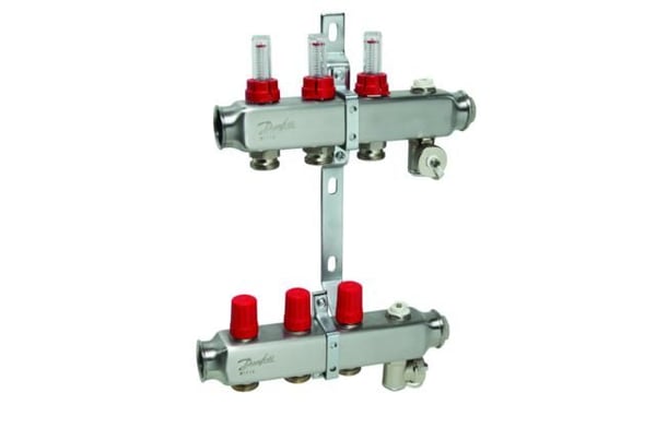 Danfoss SSM manifoldsæt 3+3 m/flowmetre og endestykke