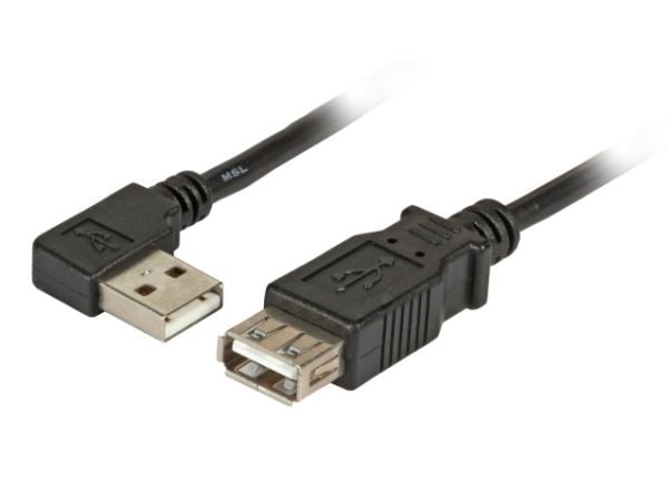 MicroConnect USB 2.0 - USB-förlängningskabel - USB (hona) till USB (hane) - 1.8 m - 90° anslutning - svart