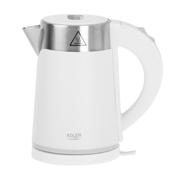 Adler AD 1372W vedenkeitin 800 W 0,6 l 360° alusta, valkoinen
