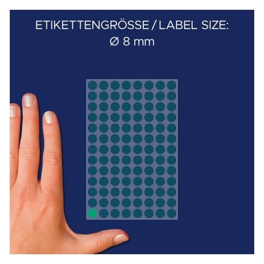 Universaletikett Avery 3012 Ø8mm grønn, permanent, fargekodende prikker - (416 stk.)