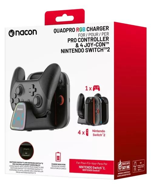 NACON SWITCHNEWCHARGERPRO, Nintendo Switch 2, Ladestativ, Svart, Rød, USB, Koblet med ledninger (ikke trådløs), 1 stykker