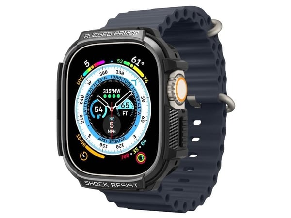 Spigen Rugged Armor, Etui, Smartklokke, Svart, Apple, Apple Watch Ultra, Ripebestandig, Sjokkresistent