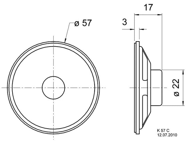 Visaton K 57 C, Kokoäänialueen kaiutin, 2 W, Pyöreä, 3 W, 8 O, 350 - 6800 Hz