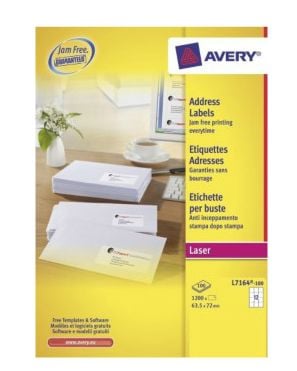 Avery L7164-100, Itsekiinnittyvä lappu, Valkoinen, Paperi, Laser, Kiinteä, Pyöristetty suorakulmio