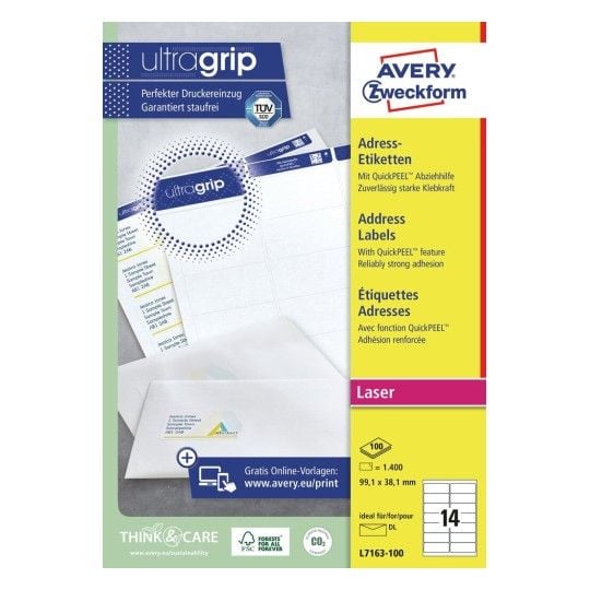 Avery - Hvit - 99.1 x 38.1 mm 1400 etikett(er) (100 ark x 14) adresselapper