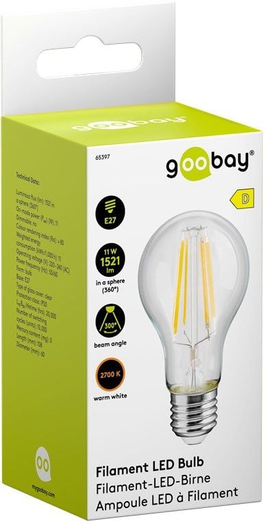 Goobay 65397, 11 W, E27, 1521 lm, 20000 h, Lämmin valkoinen