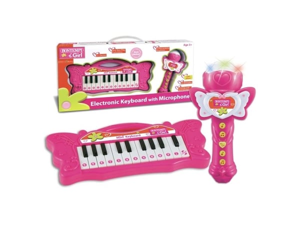Bontempi Mini Keyboard and Karaoke Microphone, Musikalsk instrument til lek og moro, MIDI-keyboard, 3 år, AA, Flerfarget