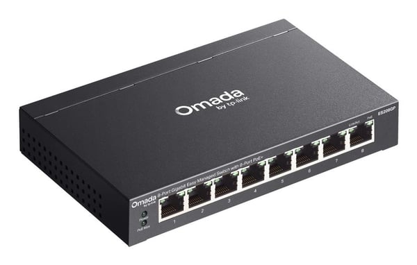 TP-Link Omada ES208GP nätverksswitch 8-portars Gigabit lätthanterad 64 W PoE+