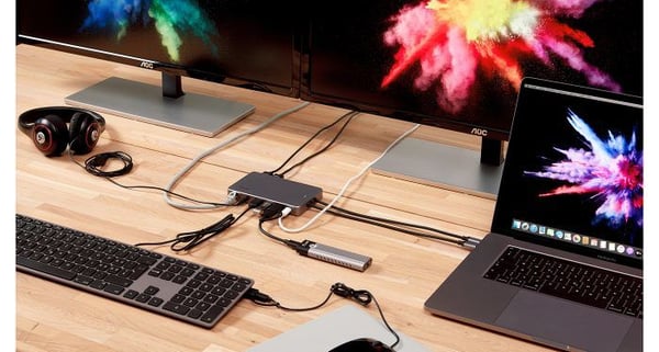LMP Display Dock 2, Koblet med ledninger (ikke trådløs), USB 3.2 Gen 1 (3.1 Gen 1) Type-C, 100 W, 3,5 mm, 10,100,1000 Mbit/s, Grå