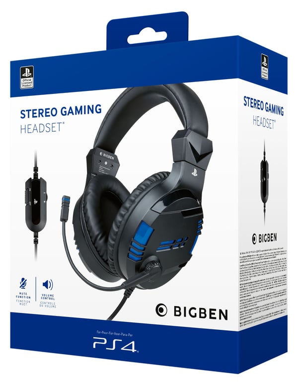 Bigben Interactive PS4OFHEADSETV3, Kabel, Spela, 270 g, Headset, Svart, Blå