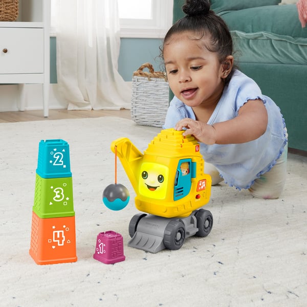 Fisher-Price Count & Stack Crane -rakennuslelu ja rakennuspalikat, ääniä ja valoja, monikielinen versio, 0,75 vuosi/vuosia, Tuottaa ääntä, Tarvitse...