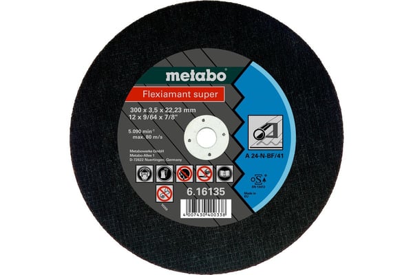 Metabo 616136000, Kutteskive, Stål, 30 cm, Alle merker, Flatt senter, Svart