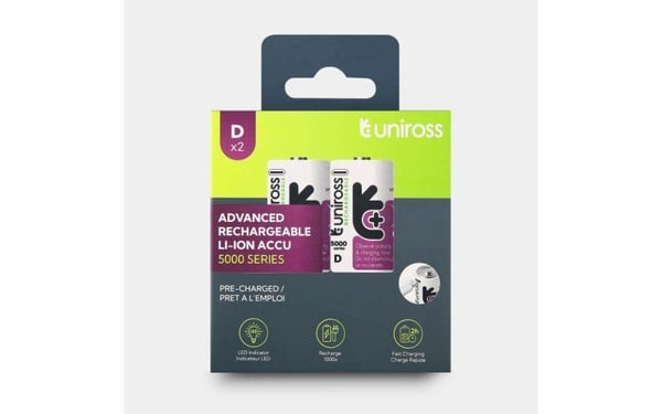 Uniross USB-C D/HR20 Genopladelige Lithiumbatterier 5000mAh, 2 stk.