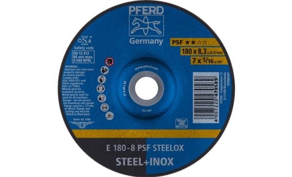 PFERD E 180-8 PSF STEELOX, metall, 8500 o/min, 18 cm, 8,3 mm, 10 stk.