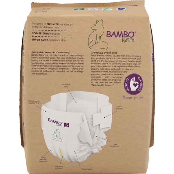 Babybleie, tapebleie, miljømerket, Bambo Nature, 5, papirpose, papirpose, 12-18 kg - (6 pakker x 22 stk.)