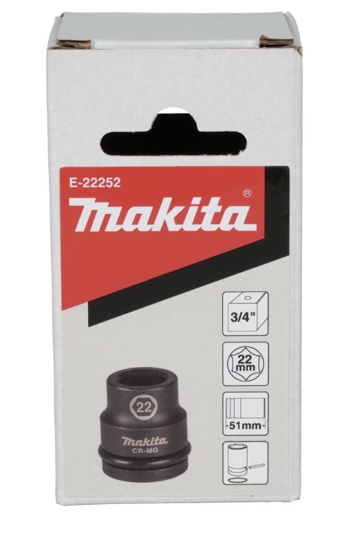 Makita E-22252, Slaghylsa, Svart, 1 huvuden, 3/8", Metrisk, 22 mm