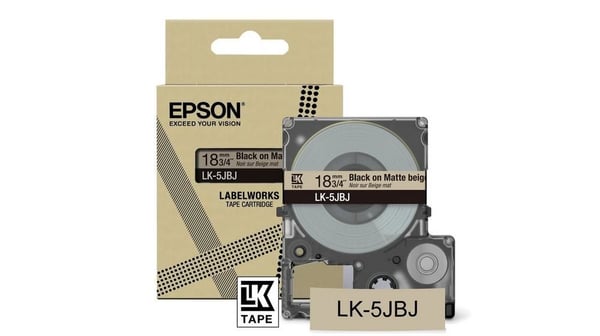 Epson LabelWorks LK-5JBJ - Svart på matt beige - Rull (1,8 cm x 8 m) 1 kassett(er) hengeboks - tapepatron - for LabelWorks LW-C410, LW-C610