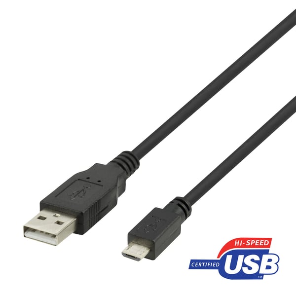 DELTACO - USB-kabel - Micro-USB typ B (hane) till USB (hane) - USB 2.0 - 0.5 A - 2 m - ladda och synka - svart
