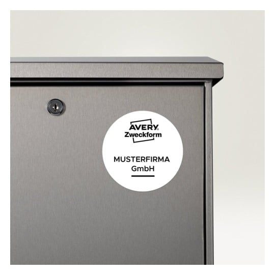 Avery L4716-20, Valkoinen, Ympyrä, Kiinteä, A4, Polyesteri, Matta