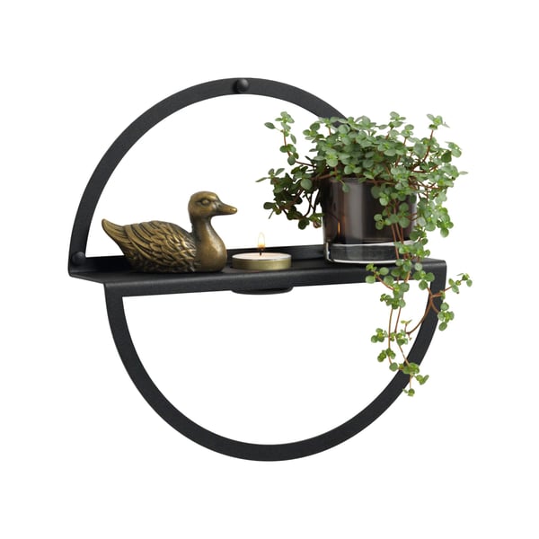 Cirkelhylde med fyrfadsstage i sort metal Ø25 cm (6 x Ø25 cm) sort