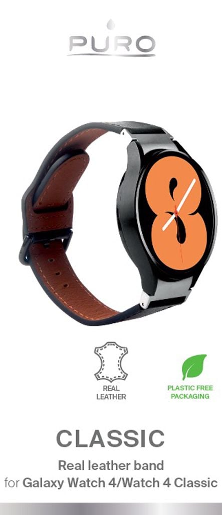 PURO GW4CLASSICBLK, Klokkereim, Samsung, Galaxy Watch 4, Galaxy Watch 4 Classic, Galaxy Watch 5, Galaxy Watch 5 Pro, Lær, Slate, 210 mm