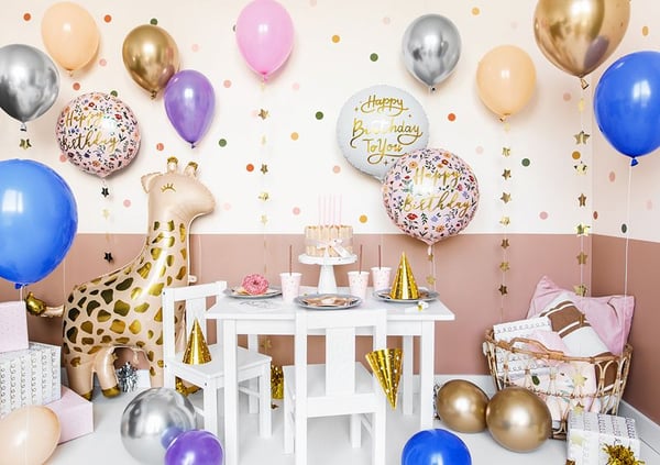 PartyDeco FB48, Ilmapallo, Kalvo, Monivärinen, Kuvio, Syntymäpäivä, Pyöreä