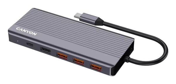 Canyon DS-16, dokkingstasjon med flere porter, 13 porter, 1xUSB-C 100W+3xUSB3.0+1xUSB2.0+2xHDMI+1xskjermport +1xRJ45+1xaudio