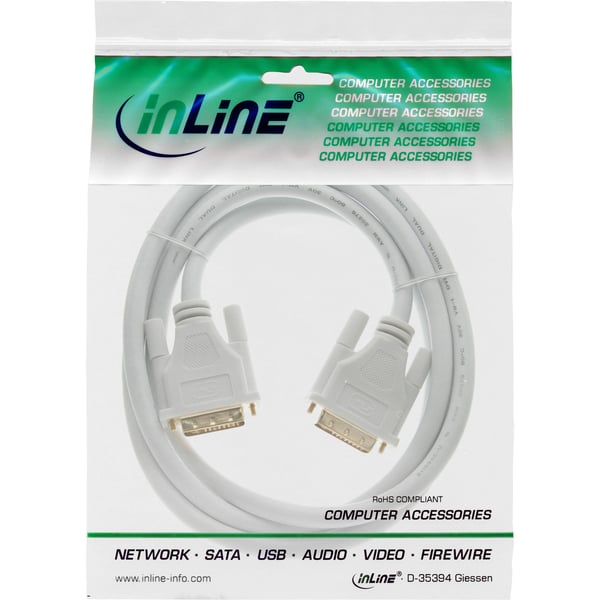 InLine DVI-D M-M 2m, 2 m, DVI-D, DVI-D, hvit, gull, 9,9 Gbit/sek.